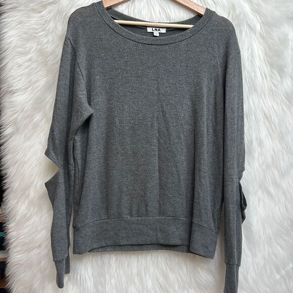 LNA elbow cut out gray long sleeve sweater shirt - Picture 1 of 6